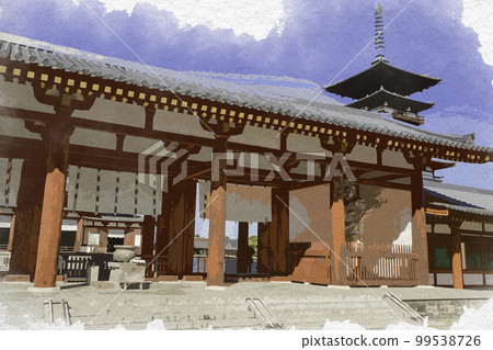 Watercolor-style Yakushiji Chumon Gate, Nara City, Nara Prefecture Watercolor-style Yakushiji Chumon Gate, Nara City, Nara Prefecture 99538726