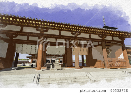 Watercolor-style Yakushiji Chumon Gate, Nara City, Nara Prefecture 99538728