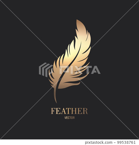 Vector Fluffy Golden Color Feather Logo Icon, Silhouette Feather Closeup Isolated. Design Template of Flamingo, Angel, Bird Feather. Lightness, Freedom Concept 99538761