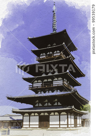 Watercolor-style Yakushi-ji Temple East Pagoda, Nara City, Nara Prefecture Watercolor-style Yakushi-ji Temple East Pagoda, Nara City, Nara Prefecture 99539179