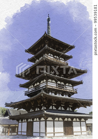 奈良縣奈良市水彩畫藥師寺東塔 99539181