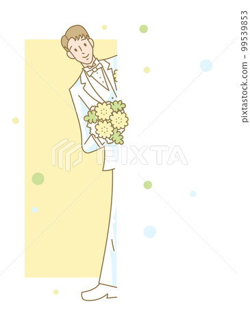 A man in a groom's outfit peeking from the side A man in a groom's outfit peeking from the side 99539853