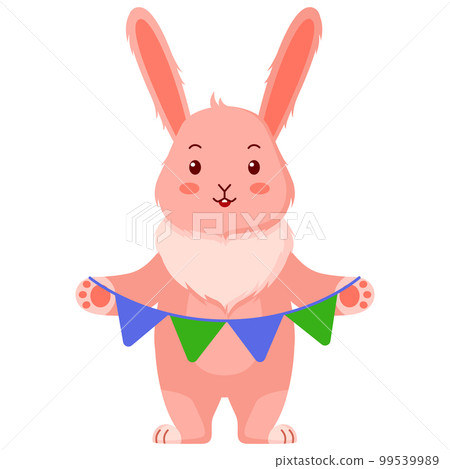 Rabbit with garland on white background. 99539989