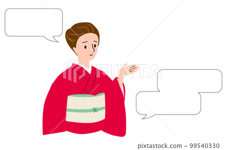 一位穿著和服的女士滿臉苦惱地解釋 Speech bubble side 一位穿著和服的女士滿臉苦惱地解釋 Speech bubble side 99540330