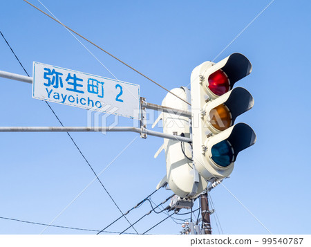 在有很多雪的地區經常看到的垂直紅綠燈。 (北海道函館市) 在有很多雪的地區經常看到的垂直紅綠燈。 (北海道函館市) 99540787