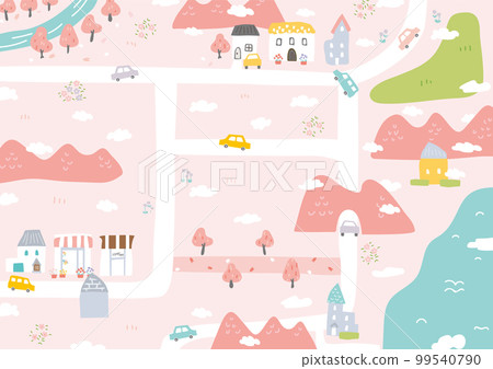 櫻花盛開的春天城市景觀圖 櫻花盛開的春天城市景觀圖 99540790