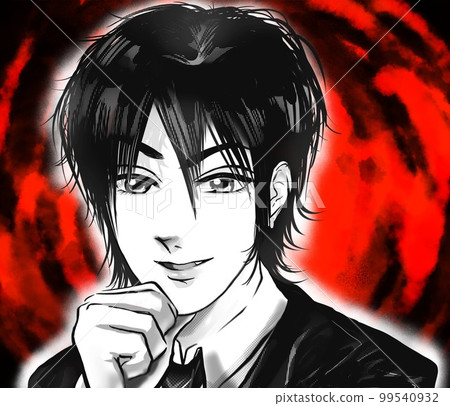 一幅彩色卡通插圖，描繪了 2000 年代早期主持人風格的坦誠男人密謀的事情 99540932