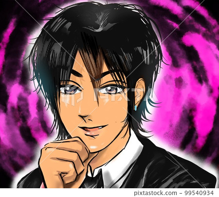 一幅彩色卡通插圖,描繪了 2000 年代早期主持人風格的坦誠男人密謀的事情 一幅彩色卡通插圖,描繪了 2000 年代早期主持人風格的坦誠男人密謀的事情 99540934