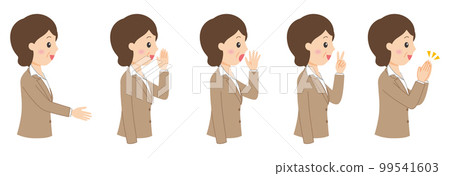 Right sideways suit woman 2 facial expressions 99541603
