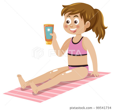 A girl applying sunscreen lotion A girl applying sunscreen lotion 99541734
