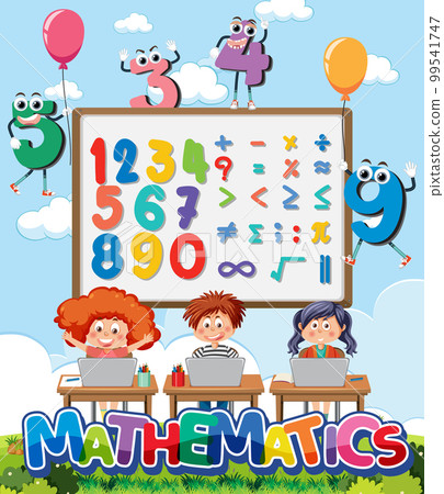 Number and math equation on whiteboard with student in classroom 99541747