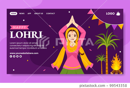 Happy Lohri Festival Social Media Landing Page Cartoon Hand Drawn Templates Background Illustration 99543358