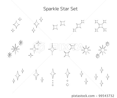 An illustration set of shining stars with faint lines that look like they were drawn with a pencil, glitter 99543732