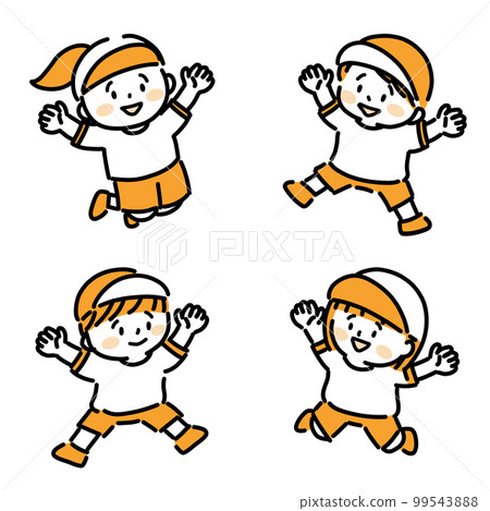 Children jumping in gym clothes 99543888