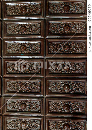 Old vintage ceramic tiles for decoration stoves, wall and floor. Background, texture, seamless pattern Old vintage ceramic tiles for decoration stoves, wall and floor. Background, texture, seamless pattern 99546079