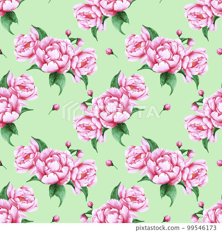 Watercolor Seamless Pattern With Pink Peony Flowers Stock Floral