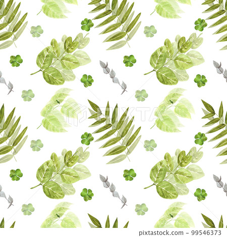 Handdrawn Watercolor green leaves seamless pattern on the white background. Scrapbook design, typography poster, label, banner, post card, textile. Handdrawn Watercolor green leaves seamless pattern on the white background. Scrapbook design, typography poster, label, banner, post card, textile. 99546373