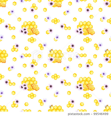 Hand drawn watercolor honey and anemone seamless pattern on white background. Scrapbook, textile, logo, label, banner. Hand drawn watercolor honey and anemone seamless pattern on white background. Scrapbook, textile, logo, label, banner. 99546499