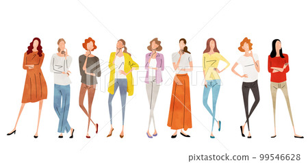 Vector illustration material: thinking, women with doubts, person set 99546628