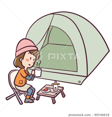 Illustration of a woman camping solo 99546638