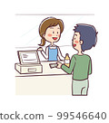 Illustration of a cash register with an acrylic plate for corona countermeasures 99546640