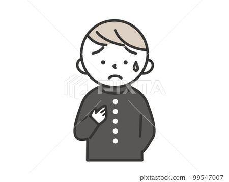 A male student with a cold sweat and an uneasy expression putting his hand on his chest 99547007