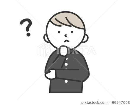 一個頭上有問號的男學生，一臉質疑的表情 99547008
