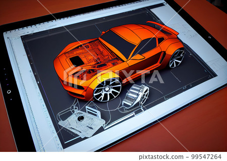 Modern car Project visualization using augmented reality tools. Designing and presenting with a tablet computer Modern car Project visualization using augmented reality tools. Designing and presenting with a tablet computer 99547264