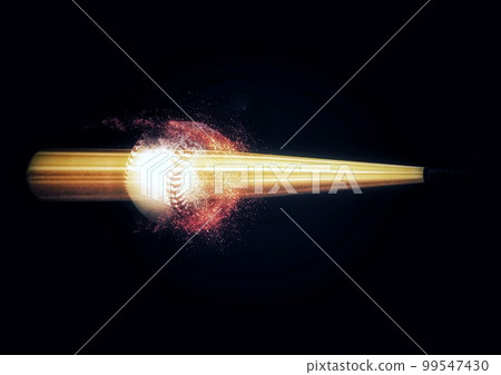 3d illustration composite explosion effect on baseball ball and bat colliding in sport concept 3d illustration composite explosion effect on baseball ball and bat colliding in sport concept 99547430