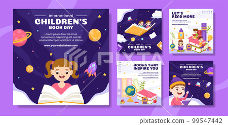 International Children's Book Day Social Media Post Flat Cartoon Hand Drawn Templates Illustration 99547442
