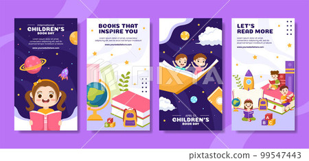 International Children's Book Day Social Media Stories Cartoon Hand Drawn Templates Illustration 99547443