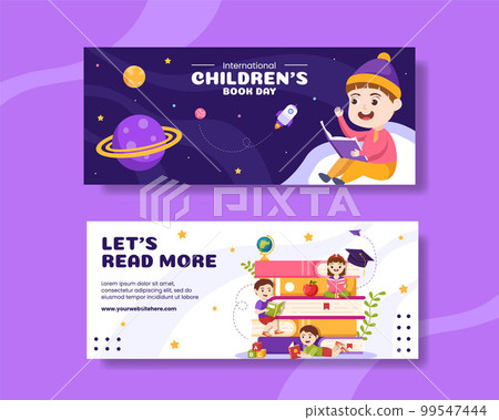 International Children's Book Day Horizontal Banner Flat Cartoon Hand Drawn Templates Illustration 99547444
