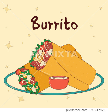Mexican traditional food. Burrito. Vector illustration in hand drawn style 99547476