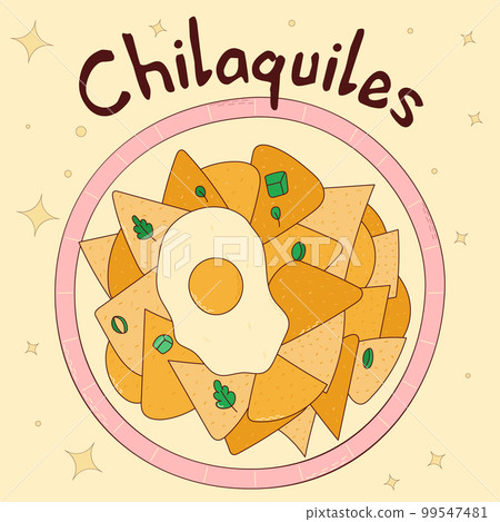 Mexican traditional food. Chilaquiles. Vector illustration in hand drawn style Mexican traditional food. Chilaquiles. Vector illustration in hand drawn style 99547481