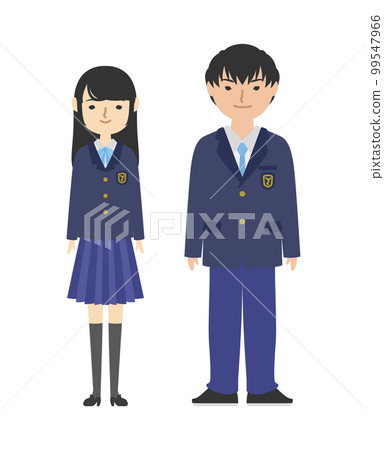 穿著藍色運動夾克制服的高中生 99547966