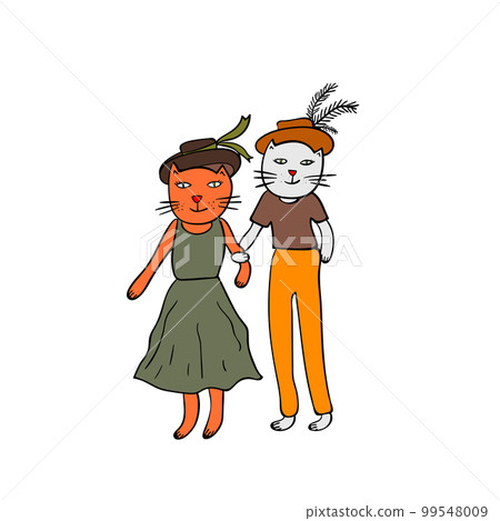 Funny illustration of two cats in cartoon style. Funny illustration of two cats in cartoon style. 99548009