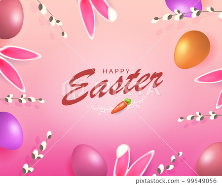 Pink gorgeous composition with Easter eggs, bunny ears 99549056