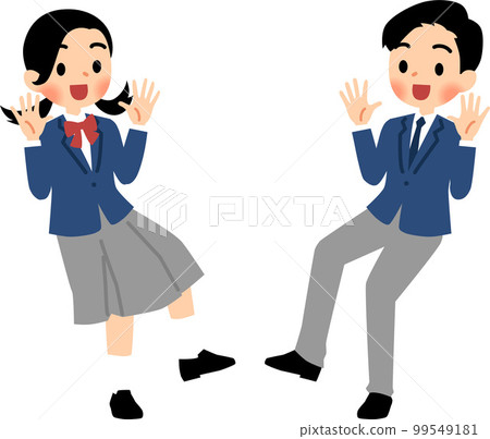 Illustration set where male and female students are surprised and pleased Illustration set where male and female students are surprised and pleased 99549181
