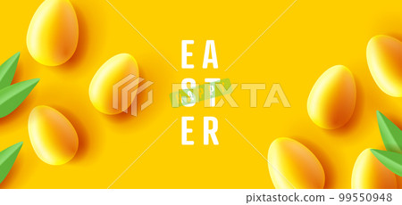 Happy Easter poster or greeting card with 3d eggs render monochrome style wuth green grass, hide and seek game 99550948