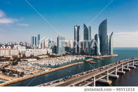 Aerialv view of Haeundae district in Busan 99551018