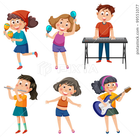 Set of cartoon kids character with music instruments Set of cartoon kids character with music instruments 99551077