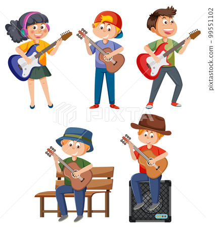Set of cartoon kids character with music instruments Set of cartoon kids character with music instruments 99551102