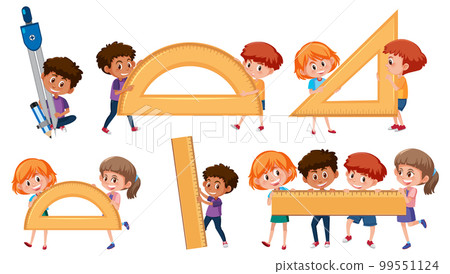 Set of children cartoon character holding math tools 99551124