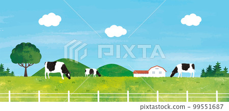 Side view panorama ranch watercolor Side view panorama ranch watercolor 99551687