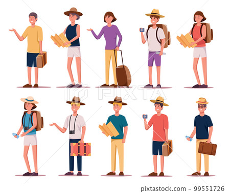 set of characters tourists traveling people vector illustration 99551726