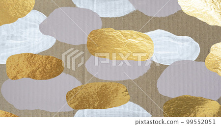 Abstract beige painting with white spots of paint with gold pieces. Abstract beige painting with white spots of paint with gold pieces. 99552051