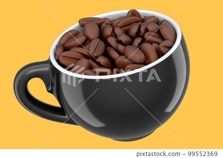Ceramic coffee cup with coffee beans for americano, espresso, latte on yellow Ceramic coffee cup with coffee beans for americano, espresso, latte on yellow 99552369