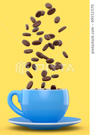 Ceramic coffee cup with coffee beans for americano, espresso, latte on yellow Ceramic coffee cup with coffee beans for americano, espresso, latte on yellow 99552370