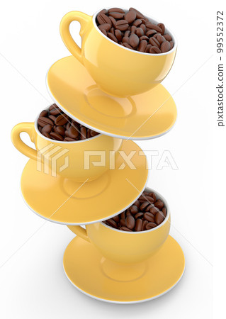 Ceramic coffee cup with coffee beans for americano, espresso, latte on white Ceramic coffee cup with coffee beans for americano, espresso, latte on white 99552372
