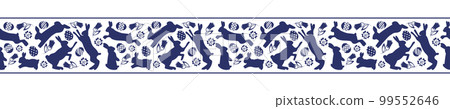 Easter egg border, traditional ornament frame. Happy bunny silhouettes, paint spring decoration, floral season gifts. Doodle style drawing, holiday decor, vector seamless pattern current background Easter egg border, traditional ornament frame. Happy bunny silhouettes, paint spring decoration, floral season gifts. Doodle style drawing, holiday decor, vector seamless pattern current background 99552646